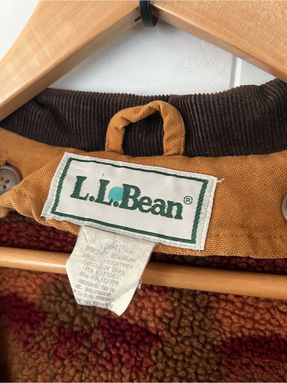 Vintage LL Bean Sherpa Lined Aztec Duster Coat Canvas Chore Rancher Tan Trench - Picture 8 of 16